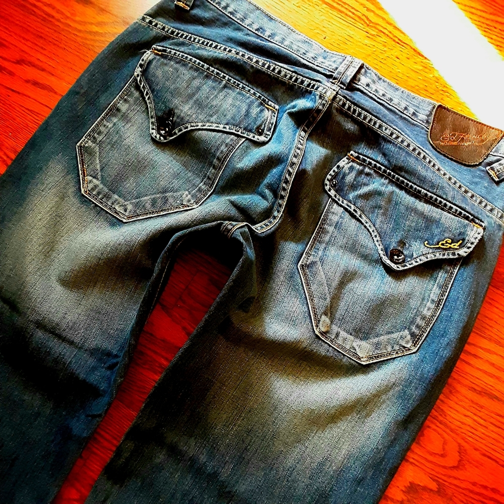 Ed Hardy Jeans Size 36 Distressed Boot Cut Flap - Picture 9 of 13
